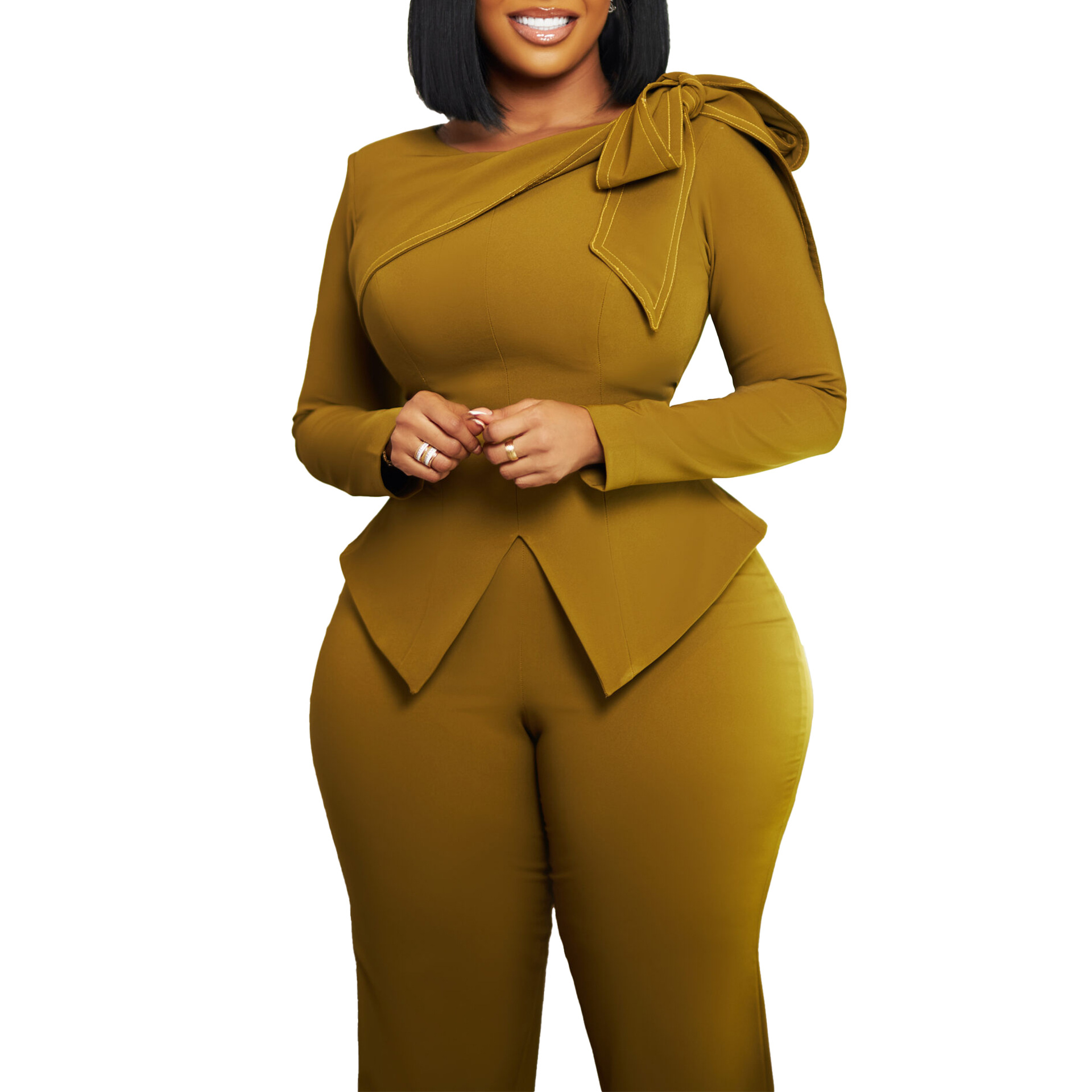 Women's Pant Sets Solid Colour Long Sleeve Co-ord Two Piece Outfit_voghion.com