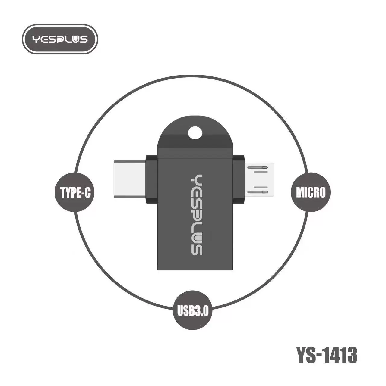 YESPLUS YS-1413 2-в-1 OTG адаптер TYPE-C+MICRO на USB 3.0