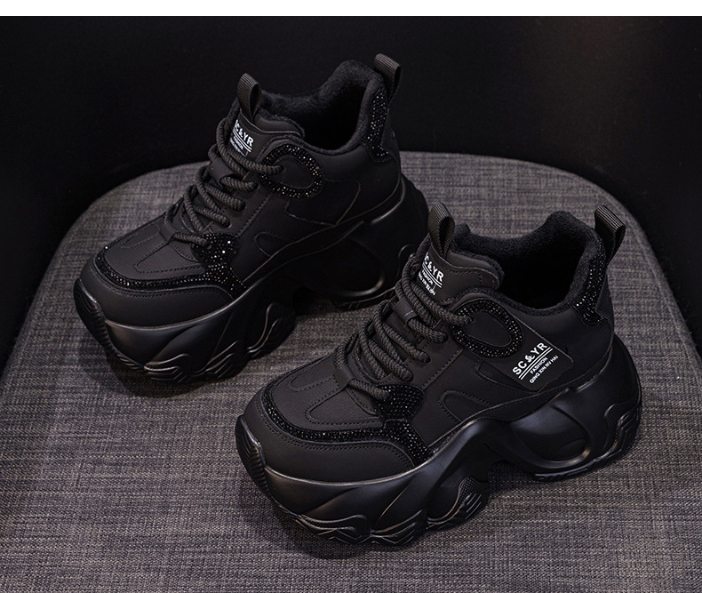 Giày sneaker nữ đế dày chunky tăng chiều cao ẩn dây buộc thời trang — M2983 lớp lót đơn màu nâu, M2983-1 plus nâu nhung, M2983-1 plus nhung xám, M2983 lớp lót đơn màu xám chi tiết 15