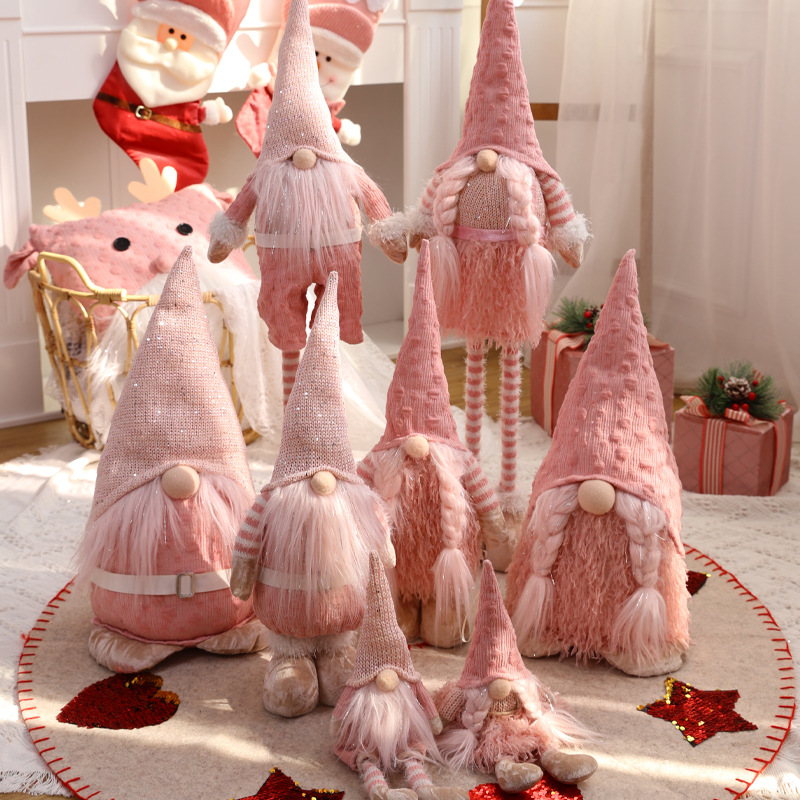 El conjunto de muñecas sin rostro de Navidad transfronteriza decora la Navidad rosa muñeco de nieve enano Papá Noel creativo Adornos navideños