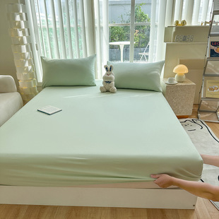 Thickened Fitted Sheet Single Piece, Class A, All Solid Color, Washed Cotton, 60-Count, Maternal and Infant Grade Bed Cover Set, Imitation Pure Cotton Fitted Sheet Cover for Summer