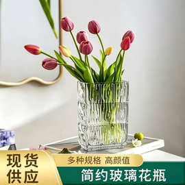 轻奢方形透明玻璃花瓶创意水培花器ins风摆件装饰品风现代简约