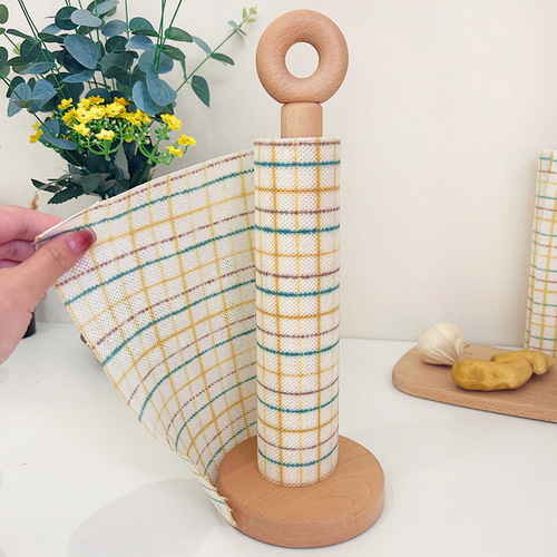 Solid wood paper towel holder kitchen punch-free roll paper holder household plastic wrap bag lazy rag vertical storage rack