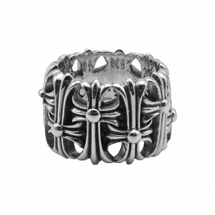 European and American Rock Sterling Silver S925 Vintage Cross Men's Domineering Tomb Tombstone Ring Wide Version Index Finger Round Ring