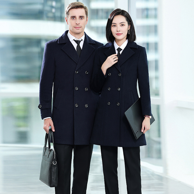 羊毛职业装银行工作服酒店前台收银呢子大衣中长款外套女秋冬装男