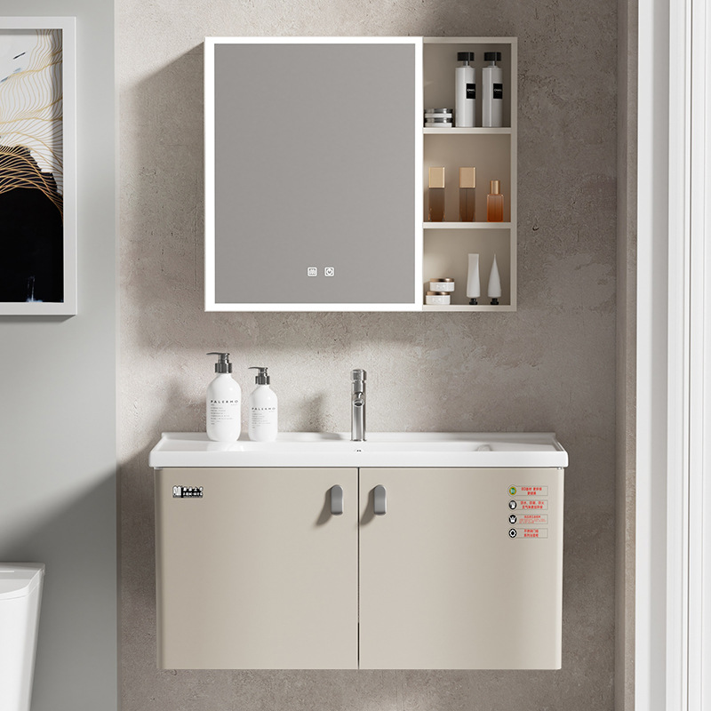 Gabinete de baño de acero inoxidable grueso lavabo combinado lavabo de inodoro doméstico de aire crema lavabo fácil