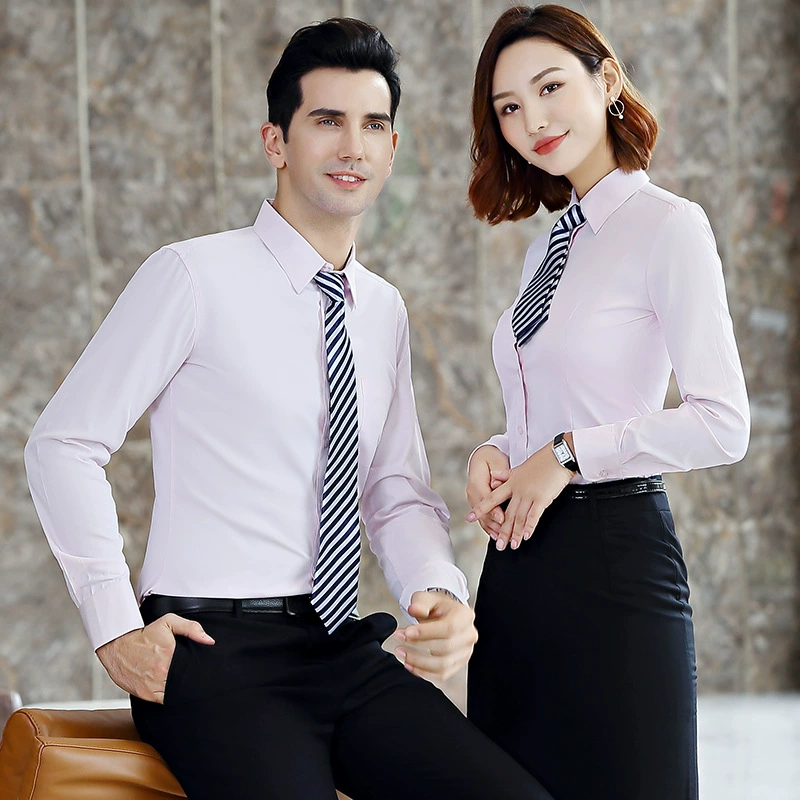 Elastic blue black shirt, white long-sleeve for work