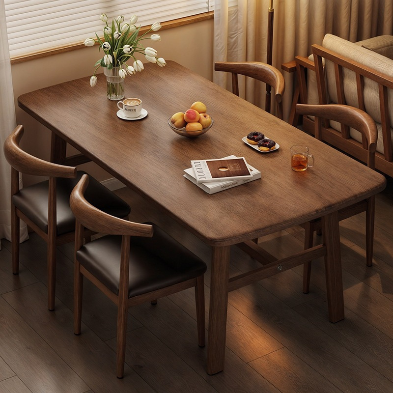 Dining Table for Home Use, Small Apartment, Vintage Dining Table for Rental, Rectangular Dining Table for Dining and Commercial Use, Table and Chair Set