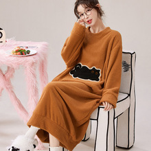珊瑚绒睡衣女秋冬2024新款睡裙加厚长款高级感半边绒法兰绒家居服