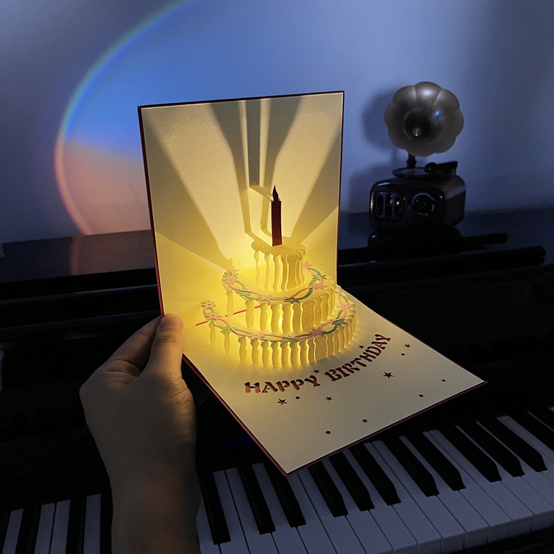 Three-dimensional birthday greeting card ins creative 3d cake music recording small card printing photo special gift Three-dimensional birthday greeting card ins creative 3d cake music recording small card printing photo special gift