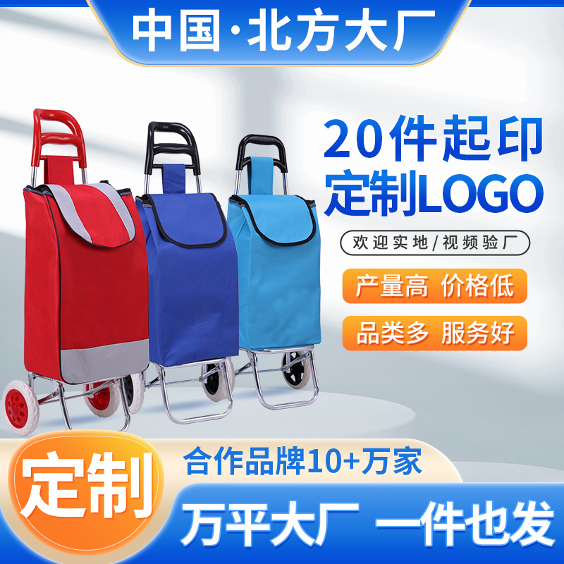 Carrito de supermercado para personas mayores, carrito de compras manual para subir escaleras, carrito plegable pequeño con bolsa de tela e impresión de LOGO.