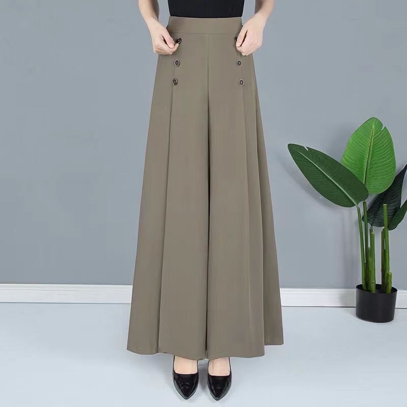 Summer High-Waisted Slimming Cropped Wide-Leg Pants with Drape for Women, Knee-Length Ice Silk Drape Culottes Summer High-Waisted Slimming Cropped Wide-Leg Pants with Drape for Women, Knee-Length Ice Silk Drape Culottes