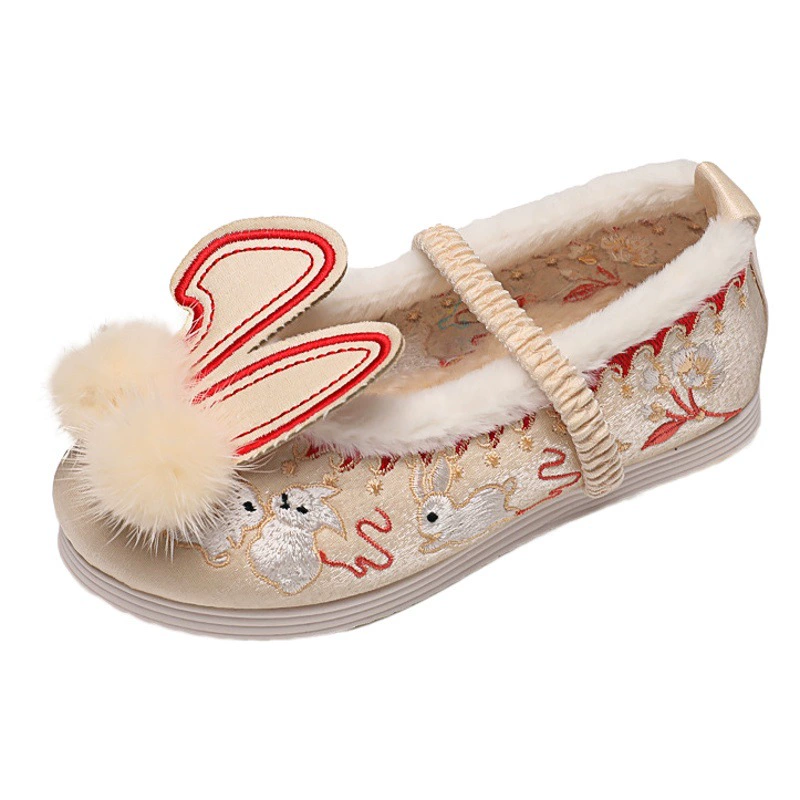 Зимняя обувь Hanfu для девочек, детская обувь с вышивкой на флисовой подкладке, антикварная милая детская обувь принцессы, старинный костюм, толстая хлопковая обувь