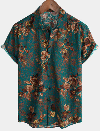 Cross-border Hawaii 3D digital printing fashionable floral elements casual short-sleeved shirt, supports custom design and sampling based on images.