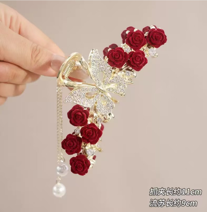 큰 나비 플록 로즈 집게핀