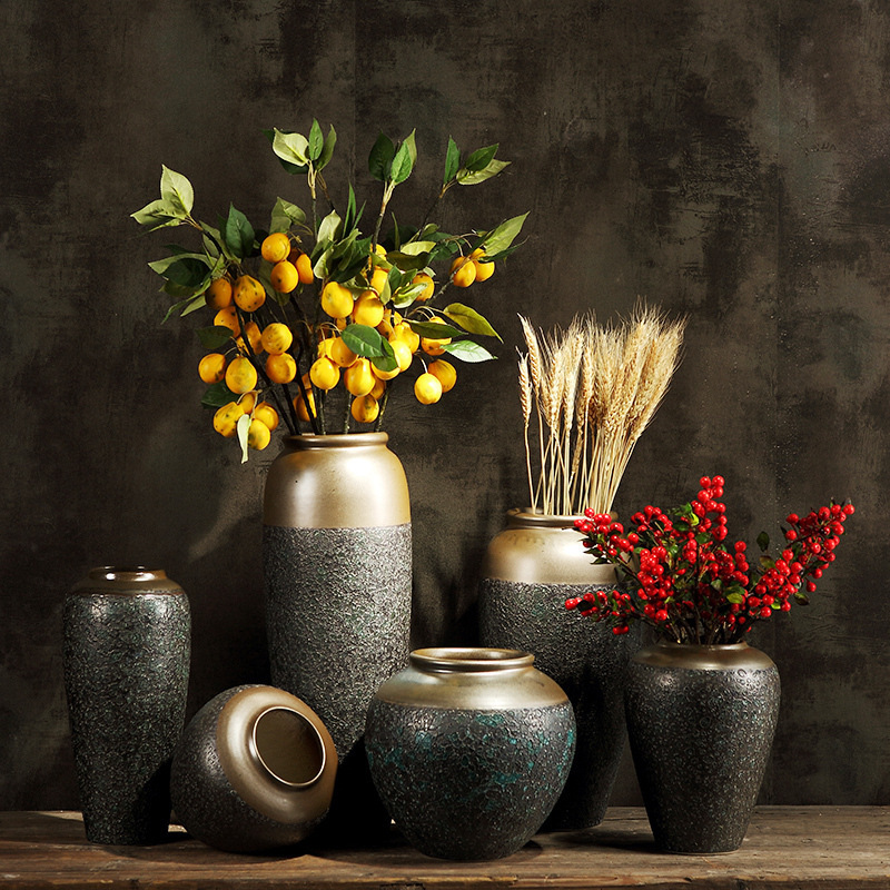 Jingdezhen pottery pot vase decoration living room flower arrangement table ceramic vintage floor stoneware decoration artificial flower dried flower Jingdezhen pottery pot vase decoration living room flower arrangement table ceramic vintage floor stoneware decoration artificial flower dried flower
