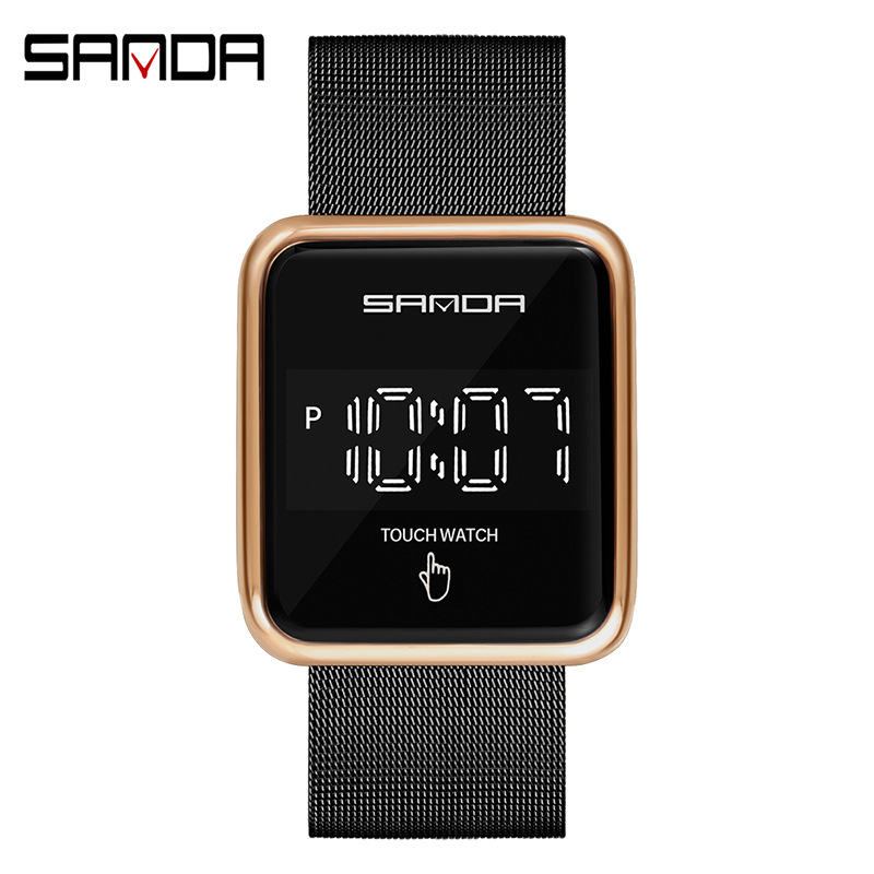 SANDA 8008 pantalla táctil multifunción LED reloj deportivo electrónico reloj impermeable de malla de moda para estudiantes
