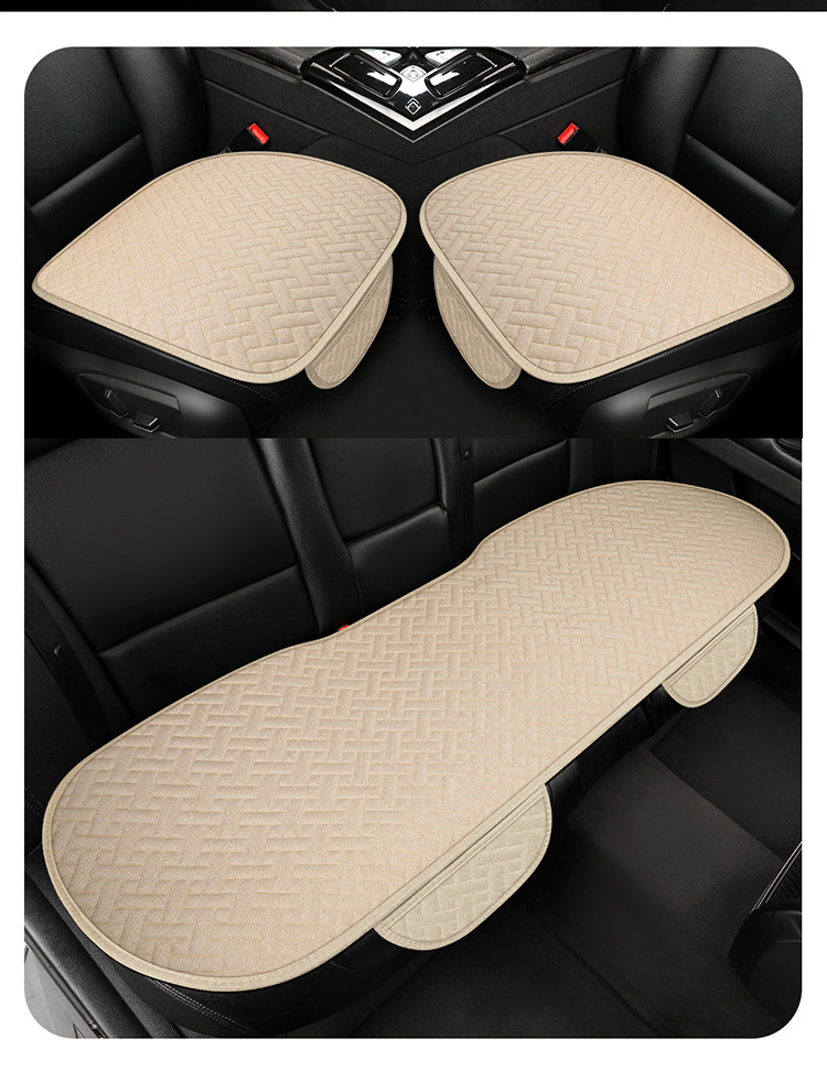Manufacturer Wholesale Universal Car Seat Cushion Linen Striped Small Three-Piece Backrest Four-Season Tie-Free Anti-Slip Foreign Trade Explosion Single Seat