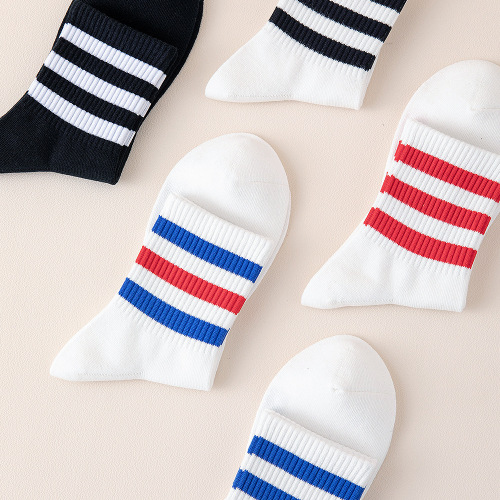 Women's Crew Socks Spring and Autumn Solid Color Striped Cotton Socks Fashion Trend Instagram Style Bulk Selling