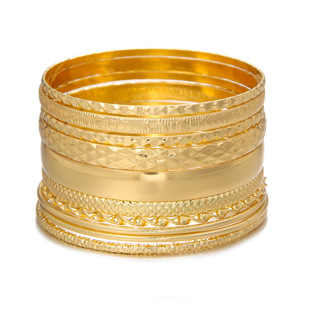 2st Ny metall för kvinnors överdrivna bohemiska Feng Shui Ripple Smooth Face Layered Armband Set om 10_voghion.com