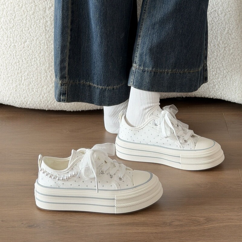UNMUN Summer Milk White Polka Dot White Shoes Thick-Soled Canvas Shoes 2026 Extremely Attractive Shoes for Petite Women UNMUN Summer Milk White Polka Dot White Shoes Thick-Soled Canvas Shoes 2026 Extremely Attractive Shoes for Petite Women