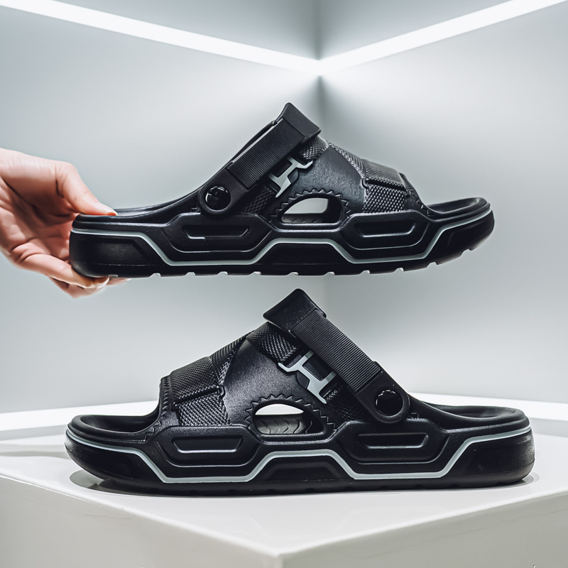 Zapatillas transfronterizas verano nuevo estilo antideslizante de una palabra río arriba zapatos transpirables suela suave dos cinturones sandalias y pantuflas de eva para hombre