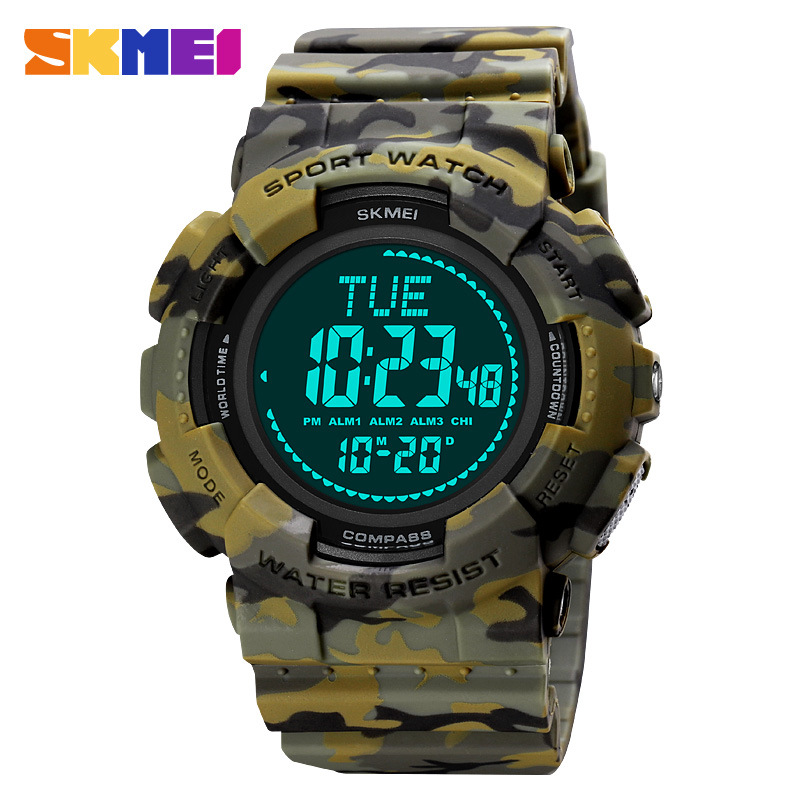 Skmei skmei multi-funcional deportes al aire libre timing brújula reloj de moda impermeable de los hombres reloj electrónico 2077