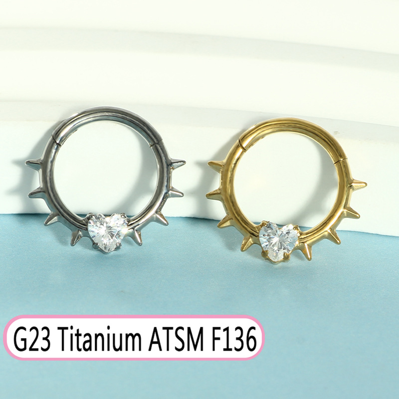 G23 Titanium Oval Zircon Septum Nose Ring Closed Ring Earring Cochlear Piercing Jewelry detail image 9