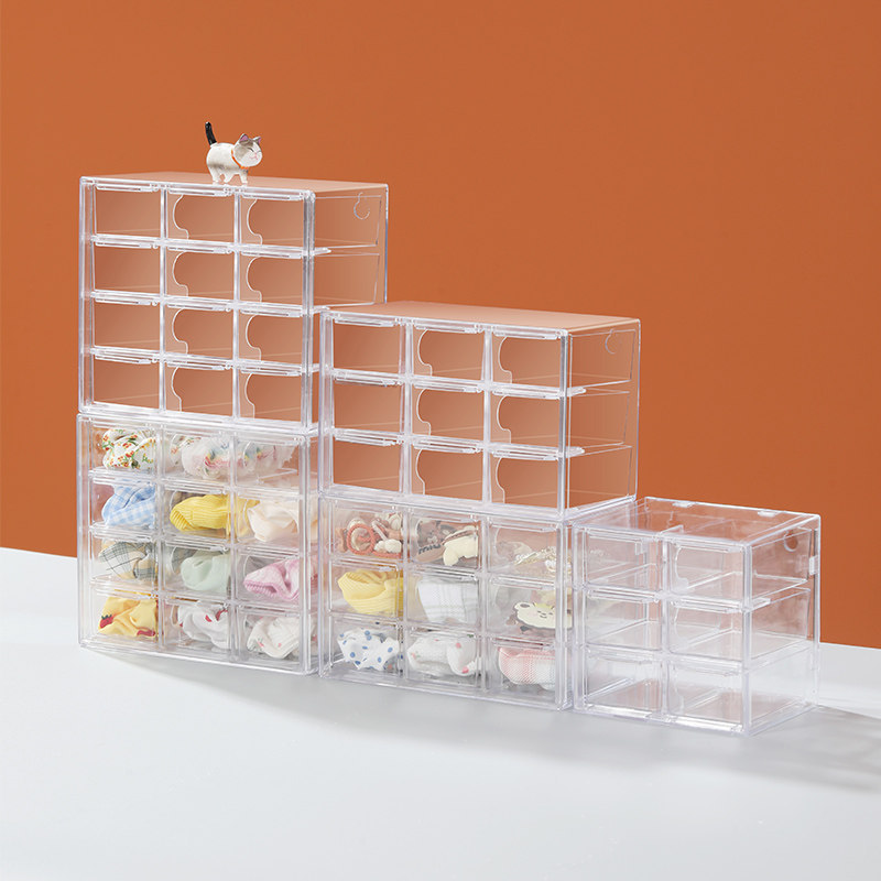 Fully Transparent Nine-Compartment Drawer-Style Handmade Sorting Storage Box, Corner Hair Accessory Organizer, Desktop Drawer-Type Storage Box