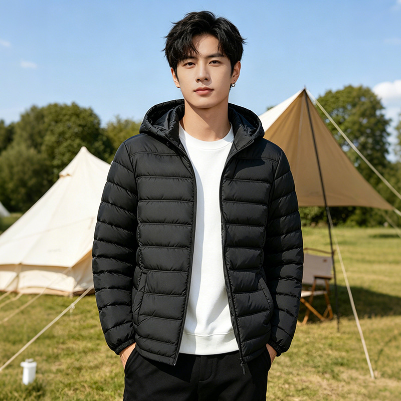 Down Cotton Jacket with Detachable Hood for Men, New Fashionable Warm Casual Versatile Cotton Jacket