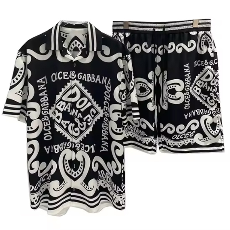 跨境爆款夏季短袖衬衫套装，高品质男士夏威夷2件套衬衫