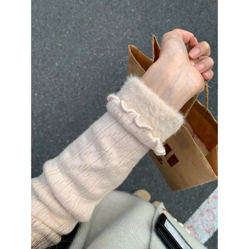 Fleece-Lined Thickened Ruffled Half-High Collar Integrated Fleece Long-Sleeve Knit Sweater for Women, Basic Autumn and Winter Base Shirt Top Fleece-Lined Thickened Ruffled Half-High Collar Integrated Fleece Long-Sleeve Knit Sweater for Women, Basic Autumn and Winter Base Shirt Top