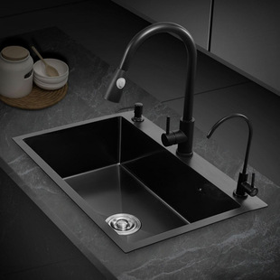 Kitchen Household Thickened 304 Stainless Steel Sink Black Nano Large Single Sink Vegetable Washing Basin Manual Who Sink under the Basin
