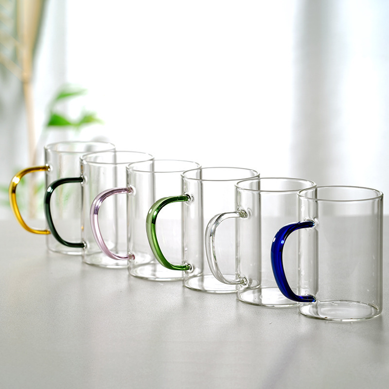 Fabricantes al por mayor tazas de vidrio de alto silicio con mango de vidrio tazas de té caseras tazas de café tazas de leche
