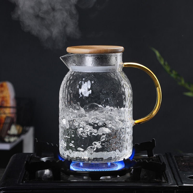 ホウケイ酸ガラス冷水ポット米粒竹蓋ガラス冷水ポット家庭用ジュース飲料ポット大容量冷水ポット|undefined