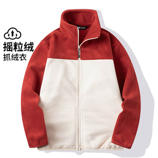 2025 new fleece clothing men's fleece-lined thickened collar couples color matching fleece clothing men's fleece liner coat