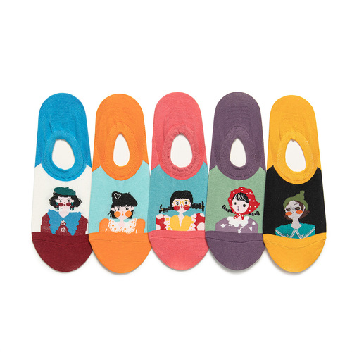 Women's boat socks, anti-slip, non-falling, summer thin invisible shallow mouth, cute cartoon girl avatar socks, women's socks