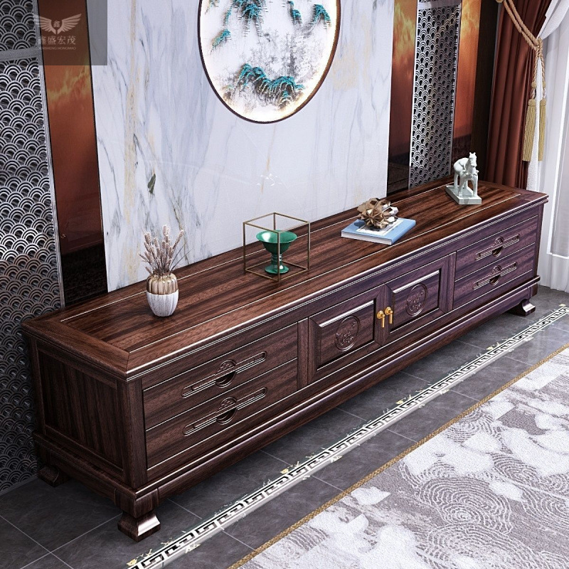 Estilo chino nuevo estilo chino neoclásico ébano mueble de TV de madera maciza todo en uno moderno