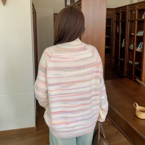 Sweet and Gentle Gradient Casual Cardigan Coat for Autumn, Fat MM Fat-Hiding Round Neck Top 411774