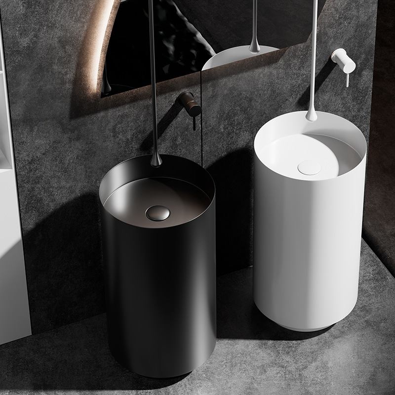Black Round Stainless Steel Column Washbasin Bar Gold Washbasin Integrated Floor Column Basin