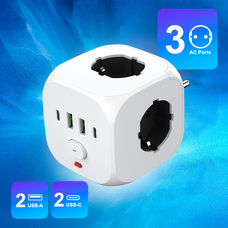 Euro cubo de conversión enchufe de cuatro lados con conector de viaje USB tipo C convertidor europeo fábrica transfronteriza