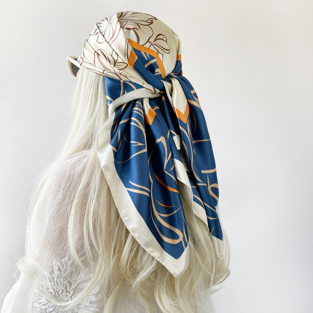 Women's Large Square Silk Scarf Satin Hijab Headscarf Elegant_voghion.com