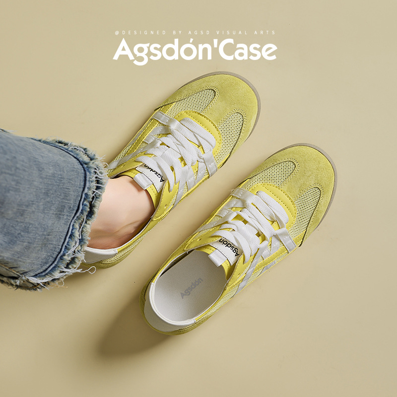 Augustion Yellow Alemania Training Shoes Mujer 2025 Verano Nuevo estilo Malla plana Zapatillas deportivas de ocio Forrest Gump