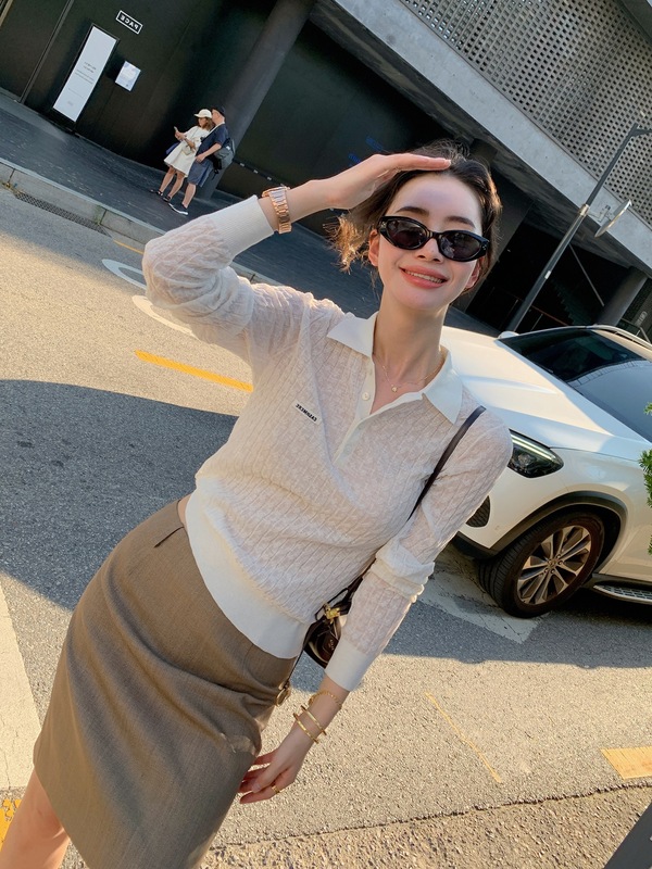 通勤系列 紫标羊毛绞花套装女早秋针织开衫+POLO衫两件套|undefined