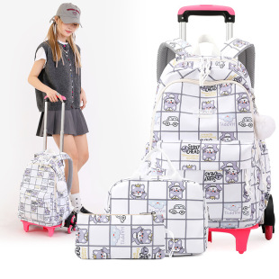 Natural Fish Trolley Schoolbag for Grade 3-6 Primary School Backpack Large Capacity Dual-use Junior High School Backpack with Wheels