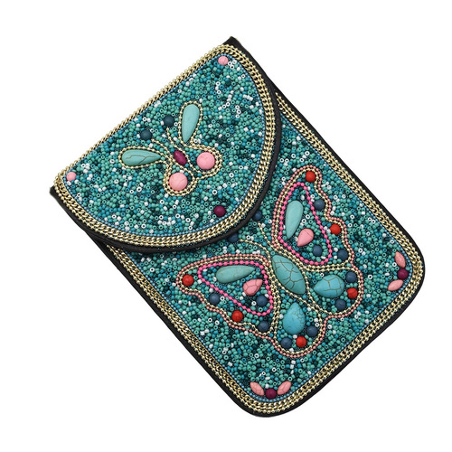 New ethnic style leather bag with rice bead belt, crossbody bag for Hanfu accessories, four optional leather shoulder bag styles.