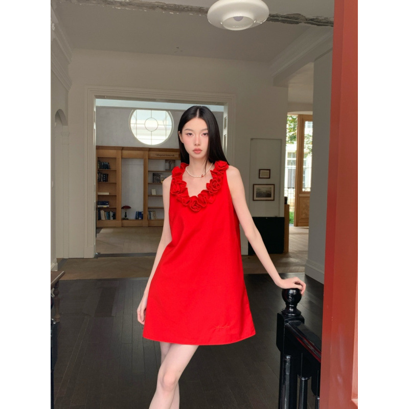 Real Shot of Ready-Made French Knot Flower Sleeveless Dress Summer New Vest Dress Short Skirt Real Shot of Ready-Made French Knot Flower Sleeveless Dress Summer New Vest Dress Short Skirt