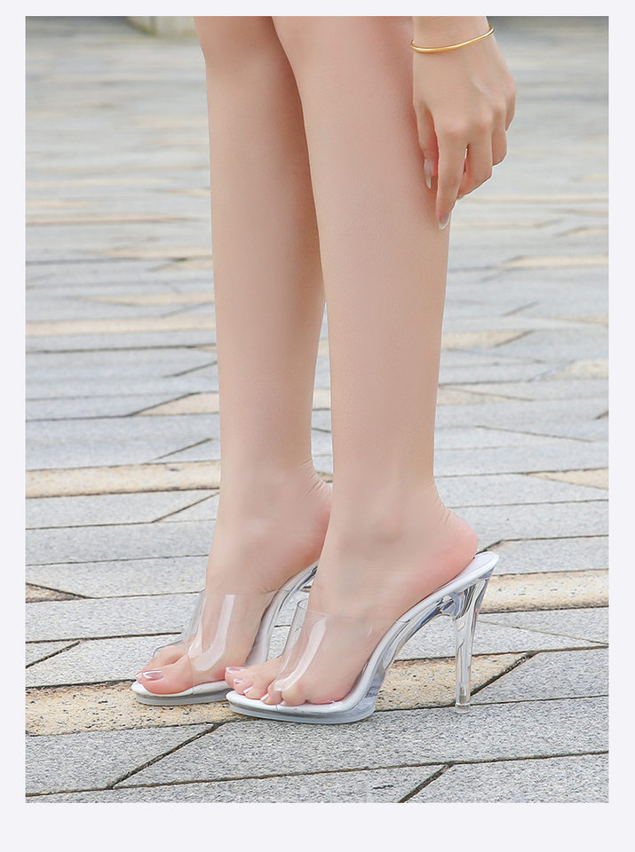 Dép sandal cao gót nhọn quai trong suốt mũi hở phong cách tiên nữ — Màu bạc, Màu trắng, Màu đen, Màu đỏ chi tiết 13