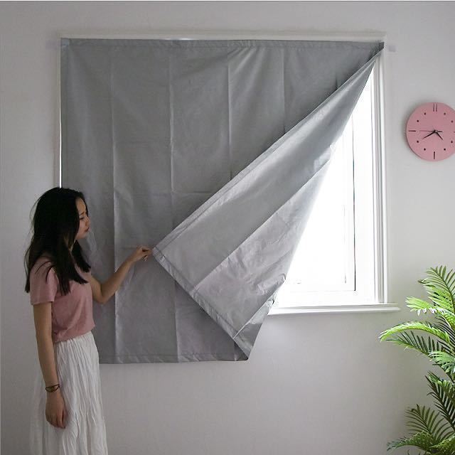 Full Blackout Curtain Sunshade Fabric Light-Blocking Bedroom Hook-Type Magic Tape Heat Insulation Sun Protection Easy No-Drill Installation