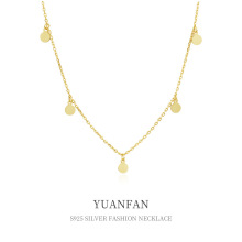 远梵S925纯银欧美轻奢圆片项链女百搭个性金色短款简约叠戴锁骨链